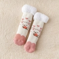 Dikke koraalvlies wintersokken in crèmewit met roze hartjes en schattige beertjesmotieven - Eén maat / Liefdeshart (Beer)