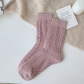 Thick cable knit wool socks for women in dusty pink color for winter warmth - One Size / Dusky Pink