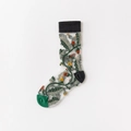 Transparente Socken aus Glassetüll mit Blumenstickerei und schwarzen Bündchen - Einheitsgröße / Schwarze Manschette Einzelne Blume