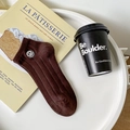Coffee brown low cut sock with white smiley face embroidery and ribbed texture - One Size / Coffee