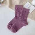 Purple cable knit wool socks for women, cozy mid-calf winter warm thick thermal hosiery - One Size / Purple