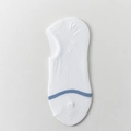 White cotton low-cut liner sock for men with blue toe stripe and elastic cuff detail - One Size / White