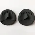 Pair of black five-hole forefoot pads with breathable knit texture for toe separation - One Size / Dark Green