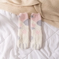 Cream coral fleece cat paw socks with pink polka dots and soft ruffled cuffs for winter - 35-43 / Dot Pink