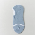 Light blue invisible cotton boat sock with white wave stripe on the toe for men - One Size / Blue