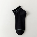 Black cotton sport low cut socks with green stripes and white SPORT lettering - Black One-Stripe Style (zy2312)