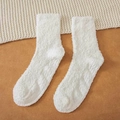 Plush white coral fleece thermal crew socks for women featuring anti-slip sole design - One Size / White