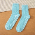 Light blue coral fleece non-slip socks with white silicone grips for home wear - One Size / Lake Blue