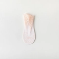 Women's low cut lace liner socks with pink floral pattern and breathable mesh design - One Size / Pink