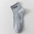 Men's light grey knit low cut socks featuring Freedom embroidery patch detail - Gray