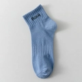 Light blue cotton ankle socks with Freedom embroidery and ribbed cuffs for men - Denim Blue