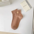 Braune Baumwollsocken mit süßer Bärenstickerei, minimalistisches INS-Stil-Design - Einheitsgröße / Hellbeige