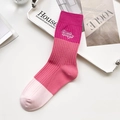 Pink gradient cotton mid-calf socks with white Brave Beauty embroidery detail - One Size / Pink Embroidered