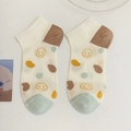 Breathable bamboo fiber low-cut socks with cartoon smiley face and colorful polka dots - One Size / Smile Dots (23059)