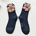 Schwarze Tennissocken für Damen mit 3D-Karoblume und weißem Bündchen in Baumwolloptik - Einheitsgröße / Schwarz