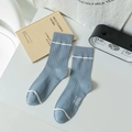 Mid-calf ribbed cotton socks in blue-gray with contrasting white toe and cuff accents - One Size / Blue