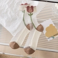 Transparante kousen met 3D-tulpendeCOR en contrasterende teen- en hielonderdelen - Eén maat / 3D Tulp
