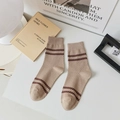 Calze da uomo in cotone al polpaccio beige con strisce marroni e trama a nido d'ape - Taglia unica / Cachi