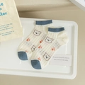Bamboo fiber breathable low cut socks with cream navy color and bear patterns - One Size / All Over Bears (23055)