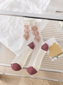 Sheer white mesh socks with purple heart embroidery and reinforced toe for women - One Size / Heart Lotus