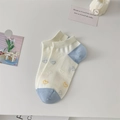 White cotton boat socks for women featuring blue accents and colorful heart patterns - One Size / White Tiny Heart