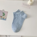 Light blue cotton low-cut socks with diamond knit pattern and ribbed cuff design - One Size / Blue Rhombus