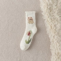 Dikke koraalfleece sokken met witte beer en rode tulp patroon voor in de winter - Eén maat / Beer op Bloem