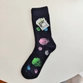 Calze nere a metà polpaccio con pois graffiti colorati e targhetta smiley - Taglia Unica (Artigianato a Doppio Ago di Alta Gamma) / Nero