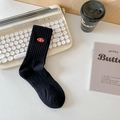 Black ribbed cotton crew socks featuring an embroidered rugby ball and letter B - One Size / B Black