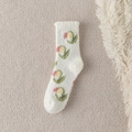 Crèmewitte koraalfleece wintersokken met kleurrijke tulpenborduurwerk en zachte textuur - Eén maat / Overal Tulp
