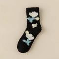 Dikke zwarte koraalvlies sokken met blauwe en witte tulpenpatronen voor de winter - Eén maat / Zwart