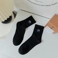 Black crew socks for men featuring white mountain embroidery and blue DREAM text detail - One Size / Black