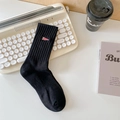 Black ribbed crew socks with red and white SHORT embroidery detail on the cuff - One Size / SHORT Black