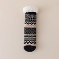 Thick winter thermal lamb wool socks with khaki and green ethnic geometric patterns - One Size / Black