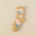 Thick coral fleece warm winter socks featuring a yellow base with tulip flower patterns - One Size / Ginger Yellow