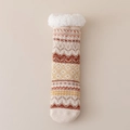 Thick sherpa-lined cabin sock featuring ethnic patterns and warm geometric knit textures - One Size / Khaki