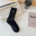 Black ribbed mid-calf socks with cute cartoon embroidery on a vintage typewriter - One Size / Duck Head Black