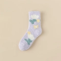 Plush purple coral fleece tulip flower socks for winter warmth and home comfort - One Size / Light Purple