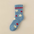 Thick coral fleece thermal socks in blue with yellow stars and red dot patterns - One Size / Dark Blue