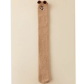 Brown coral fleece thigh high socks with cute cartoon bear ears and embroidery - One Size / Brown