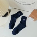 Dark blue crew socks for men with white mountain and DREAM embroidery detail - One Size / Navy Blue