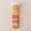 Thick orange Fair Isle knit thermal socks with cozy white faux sherpa fleece cuffs - One Size / Orange