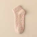 Pink coral fleece floor socks with anti-slip silicone grippers for warm indoor comfort - One Size / Khaki