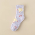 Thick coral fleece home socks in light purple featuring yellow stars and pink moon patterns - One Size / Light Purple