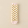 Thick coral fleece ginger and white checkerboard socks for winter home comfort - One Size / Pink