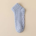 Light blue coral fleece slipper socks with purple anti-slip silicone dots on the sole - One Size / Blue