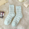 Thick coral fleece thermal socks featuring fresh mint green and white stripes - One Size / Green
