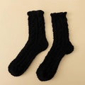 Calze spesse in pile corallo nero con motivo a treccia per il calore invernale - Taglia unica / Nero