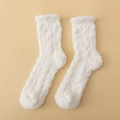 Calze di pile corallo bianco con trama a maglia e bordi a volant per donna - Taglia unica / Bianco