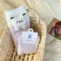 Thick light purple coral fleece socks with cute 3D plush lamb and animal embroidery - One Size / Purple Dog